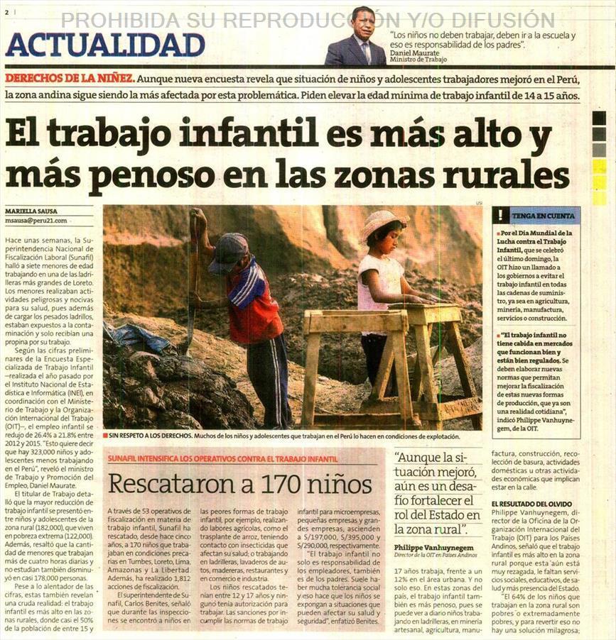 El trabajo infantil es más alto y más penoso en las zonas rurales
