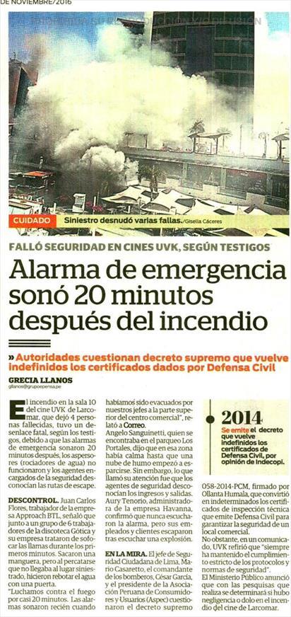 Alarma de emergencia sono 20 minutos despues del incendio